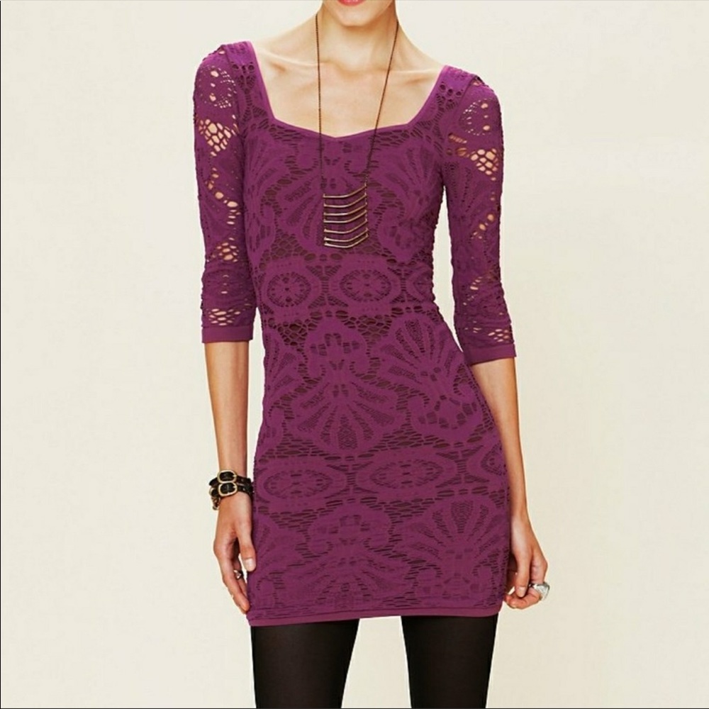 Free People Purple Lace Medallion Dress